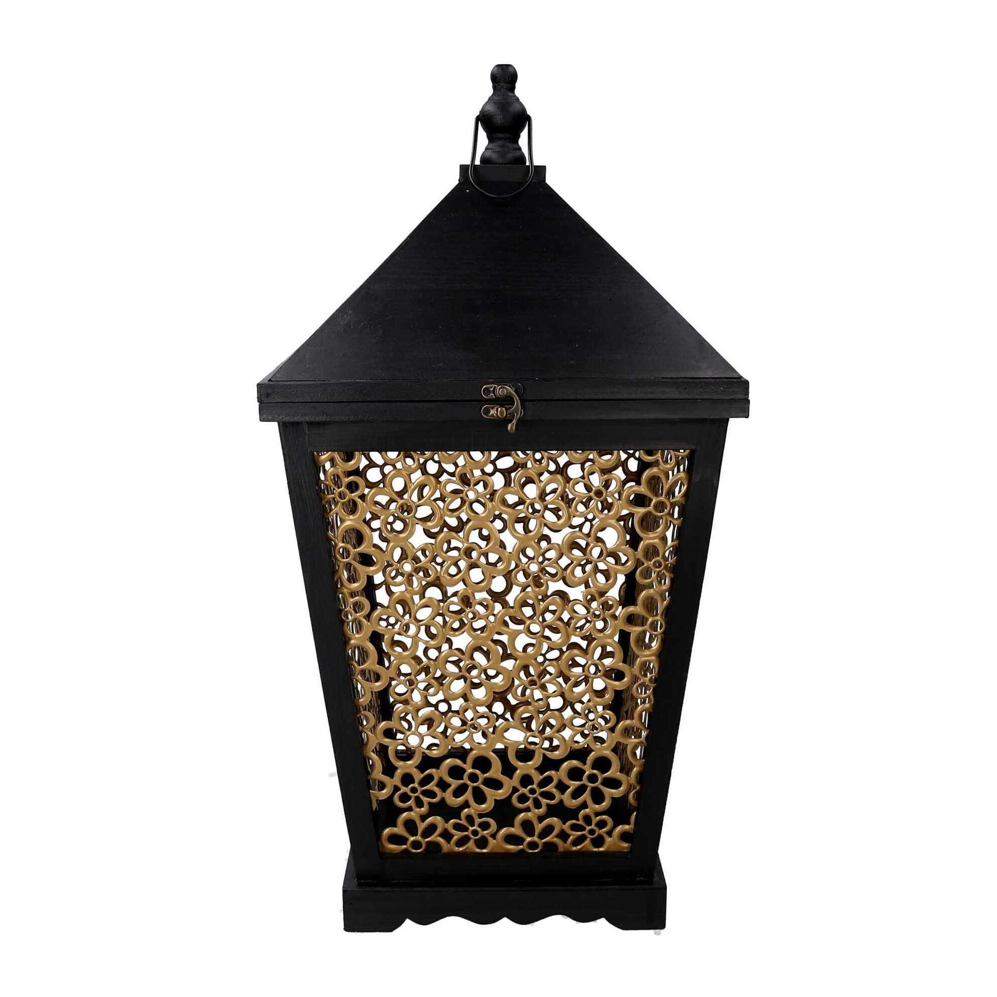 Set di 2 lanterne in legno a fiori oro e nero