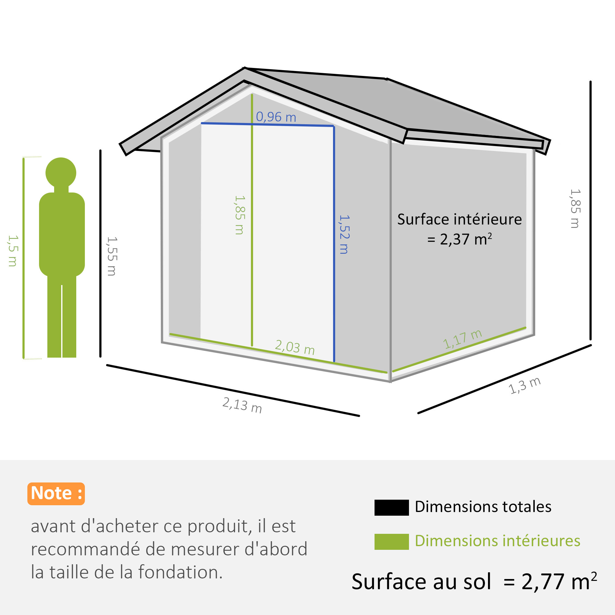 Abri de jardin - remise pour outils - cabanon porte verrouillable - dim. 213L x 130l x 185H cm - tôle d'acier gris