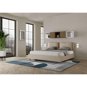 Cama matrimonial sin somier acolchada 200x210 cuero sintético gris paloma Antea