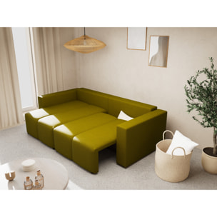 Daryl - canapé d'angle réversible 4 places convertible avec coffre en tissu texturé - Vert