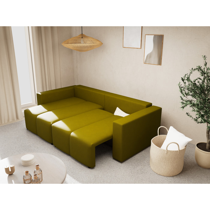 Daryl - canapé d'angle réversible 4 places convertible avec coffre en tissu texturé - Vert