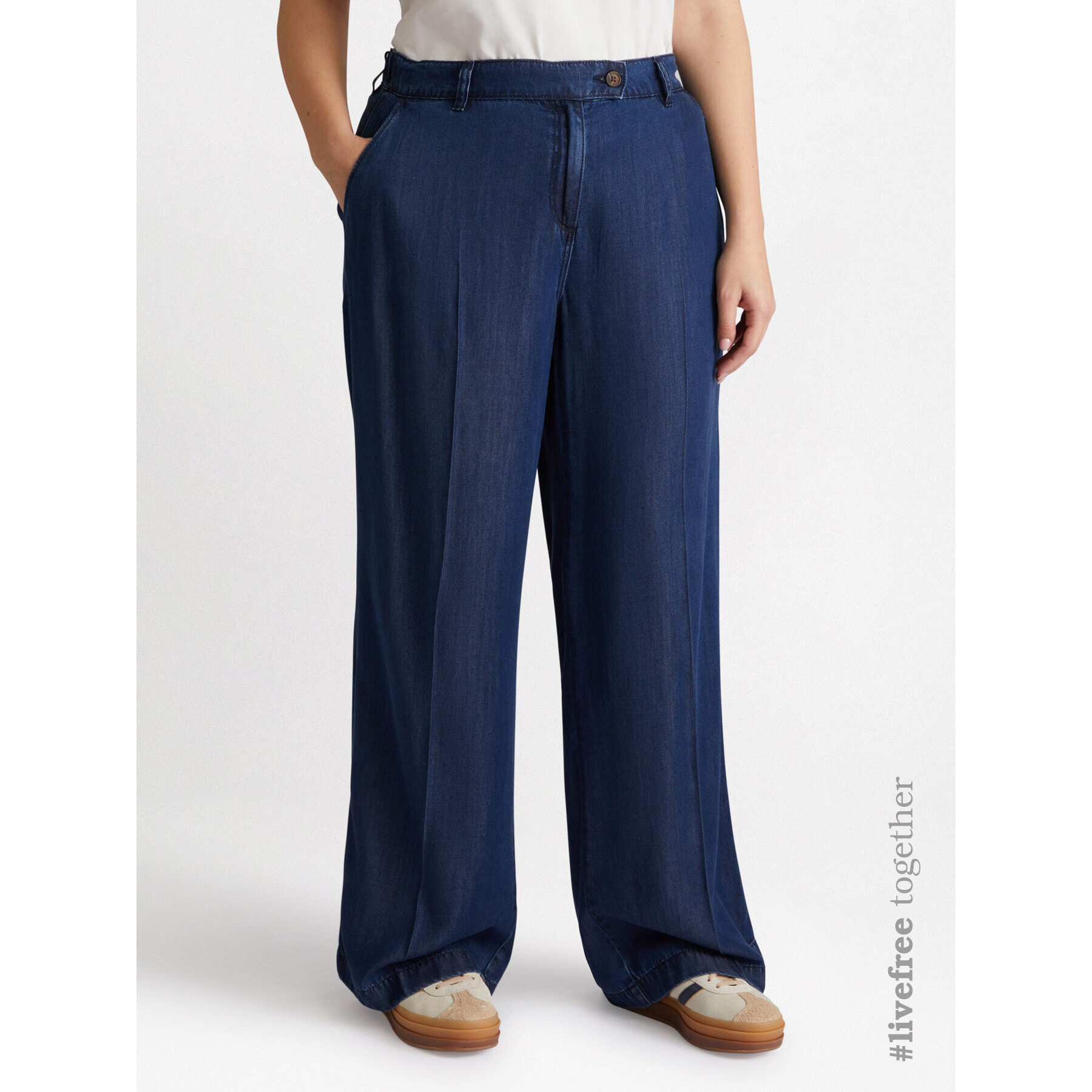 Fiorella Rubino - Pantaloni Denim Wide Leg con fibre in TENCEL™ - Blu