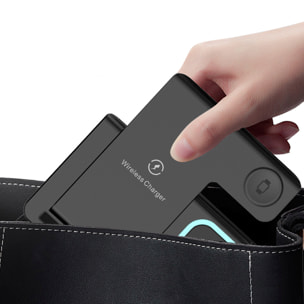 Base di ricarica wireless pieghevole 3 in 1. Base Qi da 15 W a doppia posizione, caricabatterie per Apple Watch e base Qi. Con luce ambientale blu. Funzione supporto.