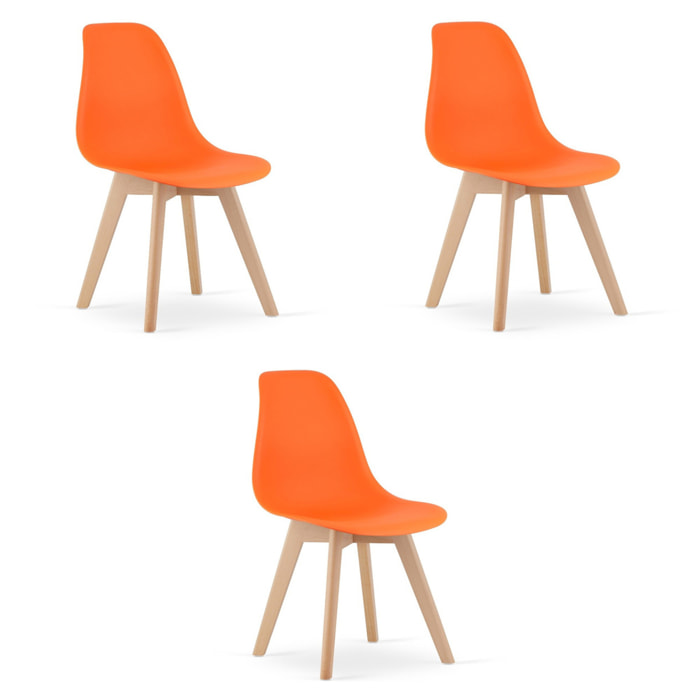 Set di 3 sedie Kito arancioni con gambe in faggio