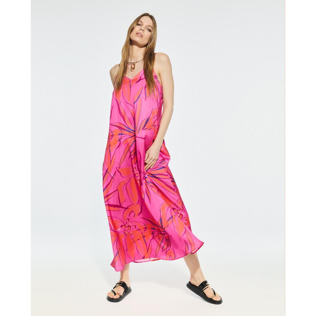 Abito in Raso con Spalline Stampato