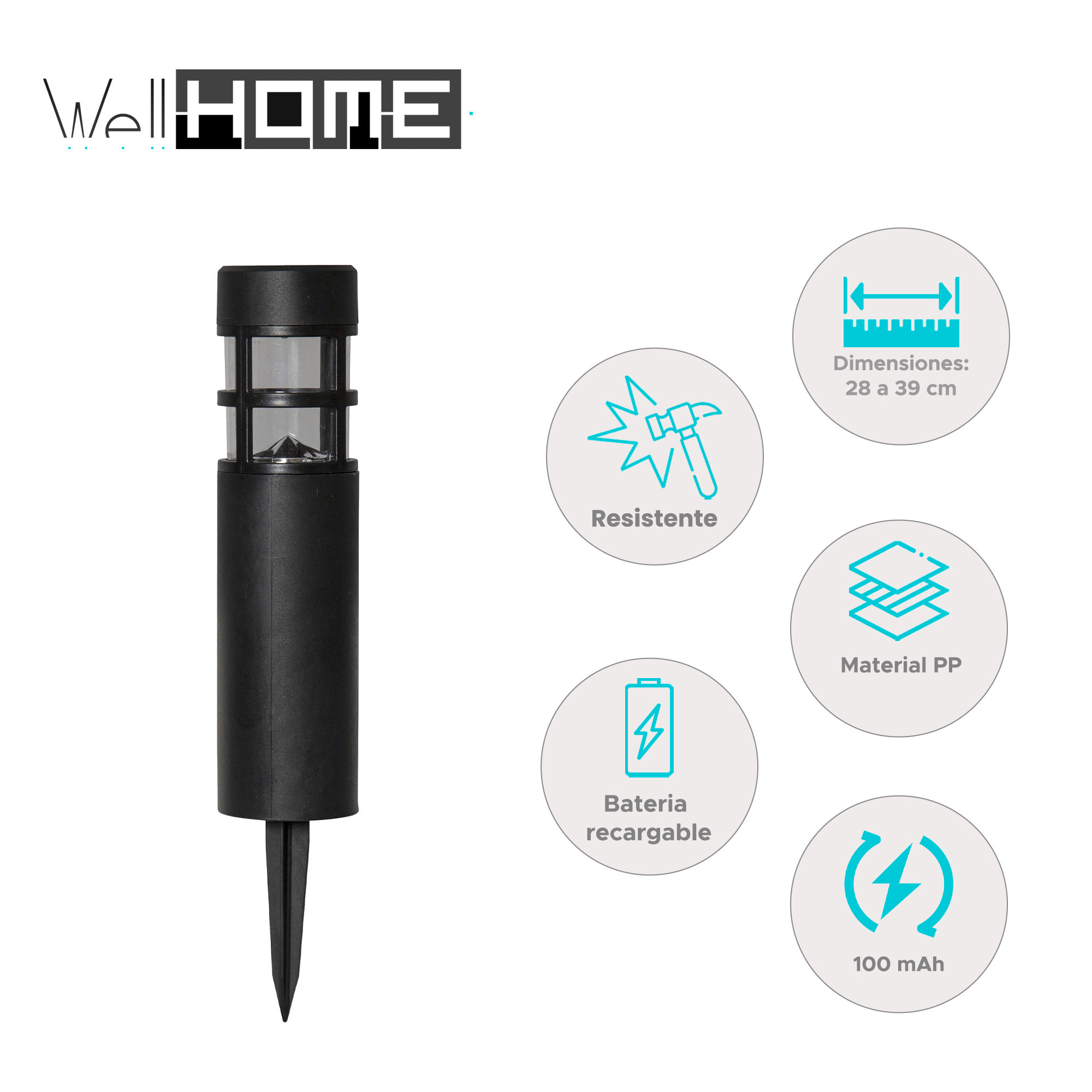 Well Home Luz de Espiga Solar con LED Blanco Cálido - Batería Recargable