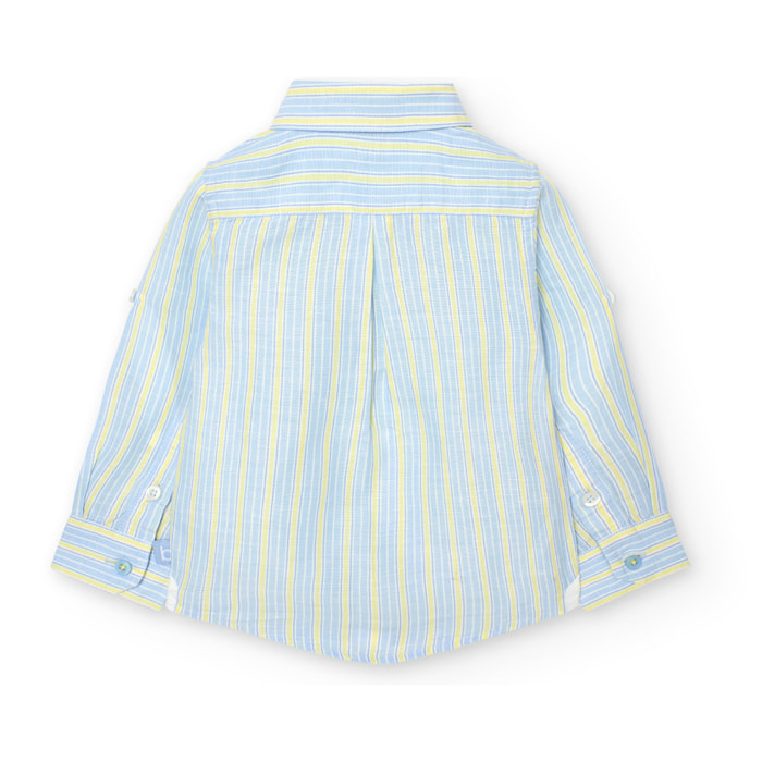 Camisa lino listada niño, cuello camisero, mangas largas
