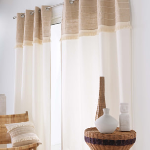 Rideau à œillets en poly-coton et jute avec bande structurée - Naturel