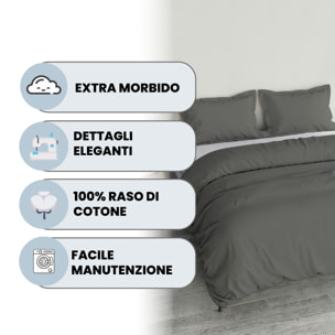 PARURE COPRIPIUMINO RASO CLOE, 100% Raso di Cotone, Made in Italy - FUMO