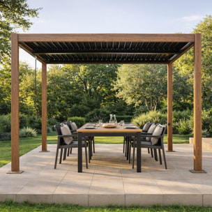 Pergola bioclimatique effet bois structure et lames orientables en aluminium 3x3m SOPRON