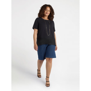 Fiorella Rubino - Camiseta boxy en dos tejidos - Negro