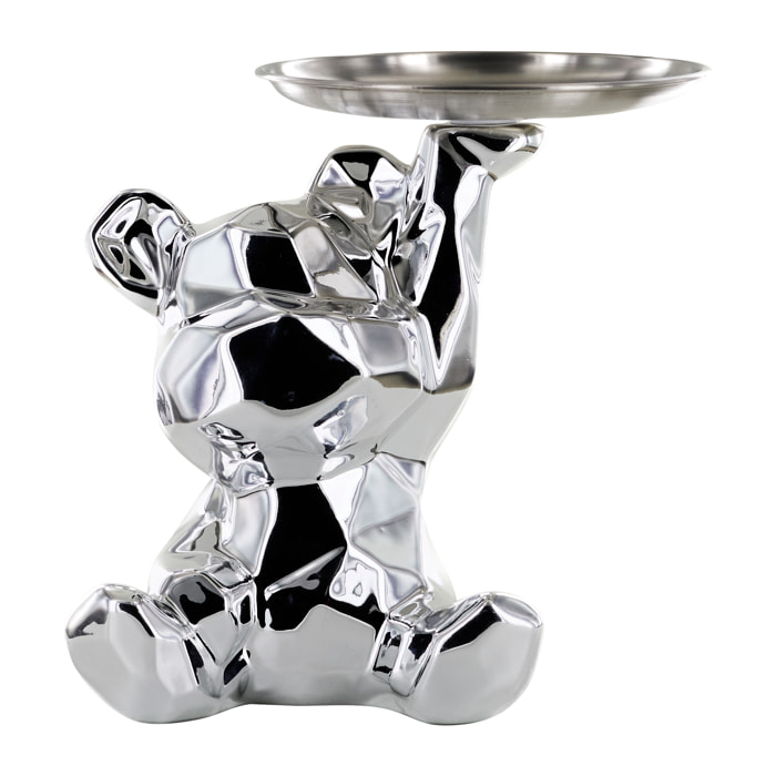 Statue Ourson Vide Poche Argent H12cm