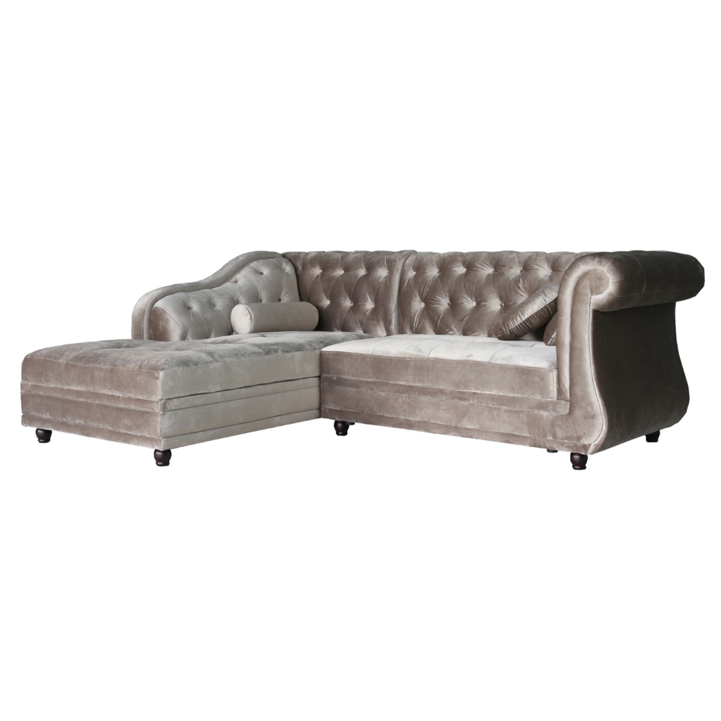 Canapé d'angle tissu chesterfield "Aliza" - 5 places - Taupe clair