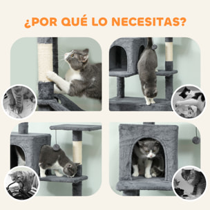 Árbol Rascador para Gatos, Árbol para Gatos 202 cm, Torre Escalador con Plataformas, Cama, Cuevas, Postes de Sisal, Bolas y Cuerda para Jugar, Gris Oscuro