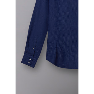 Camicia Uomo 2 Bottoni Button Down Slim Jacquard Fantasia Blu\Bianco