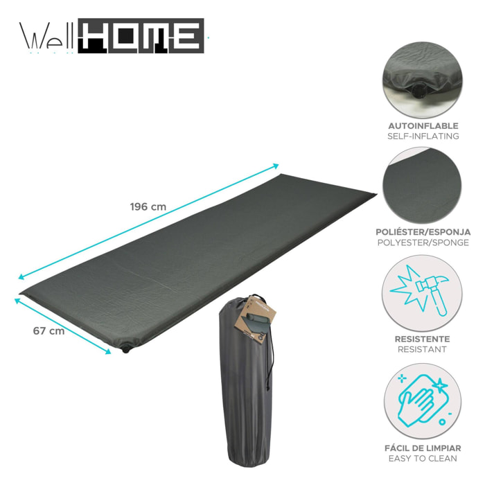 Well home colchoneta autoinflable en poliéster y esponja 196x67x5cm color marrón
