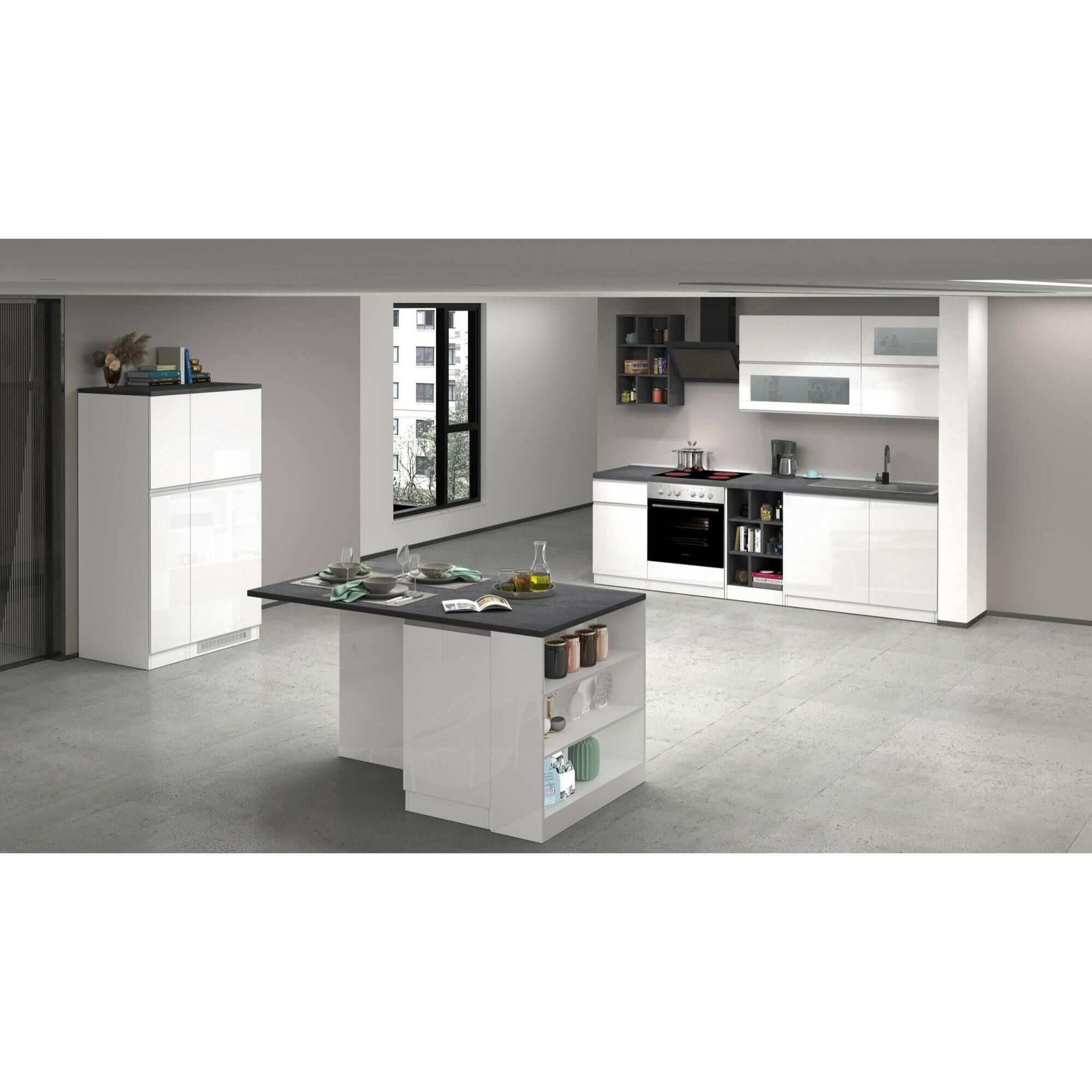 Cucina completa Dcastill, Cucina pratica e salvaspazio, Parete da cucina con 5 ante e 1 cassetto, 100% Made in Italy, 255x60h85 cm, Bianco lucido e Ardesia