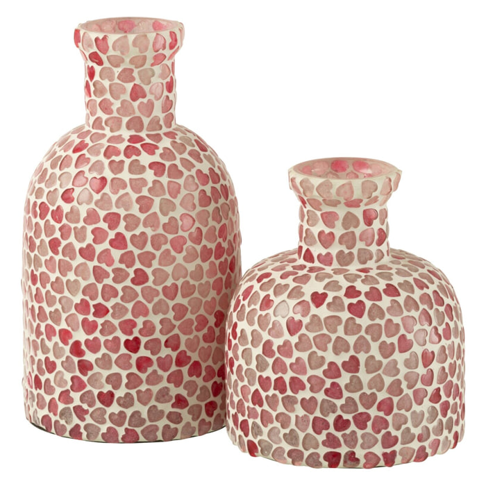 J-Line vase Coeur Mosaïque - verre - rose - large - Ø 10.5 cm