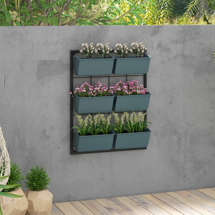 Jardinière murale 3 étages 6 bacs dim. 52L x 14l x 66H cm vert