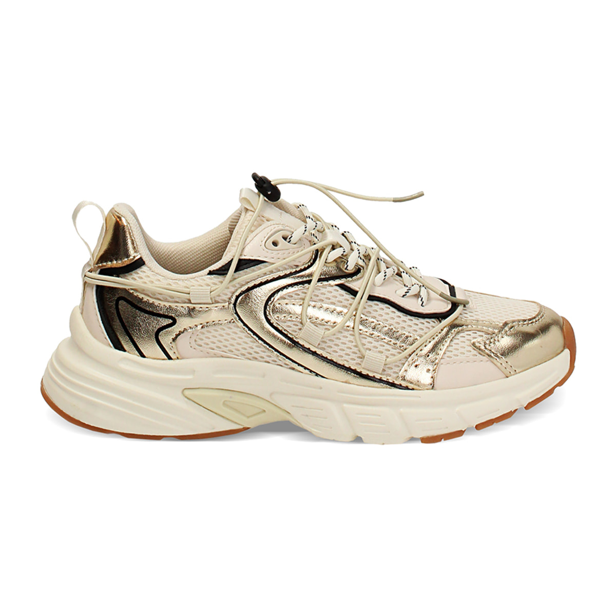 Sneakers donna beige-oro in tessuto