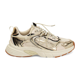 Sneakers donna beige-oro in tessuto