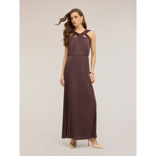 Motivi - Vestido largo de jersey lurex plisado - Burgundy