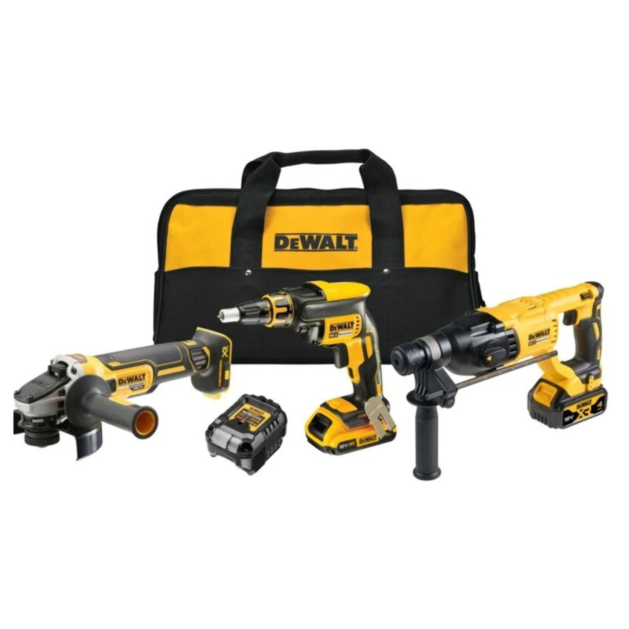 Kit 3 outils 18 Volts : DCF620 - DCH133 - DCG405 - DEWALT - avec 2 batteries 2,0 et 4,0 Ah 18V - chargeur - sac - DCK308DM