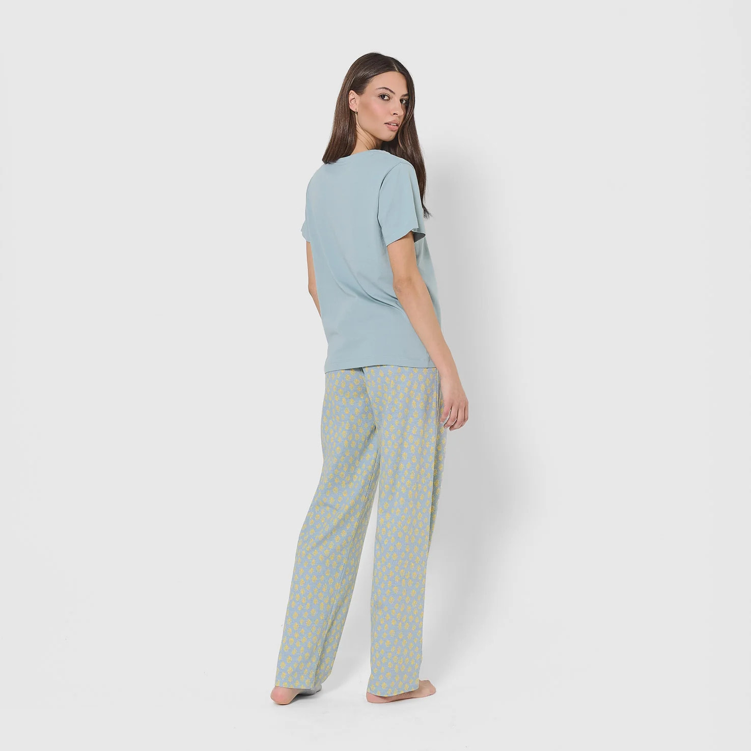 Pigiama lungo eladia in cotone, colore azzurro
