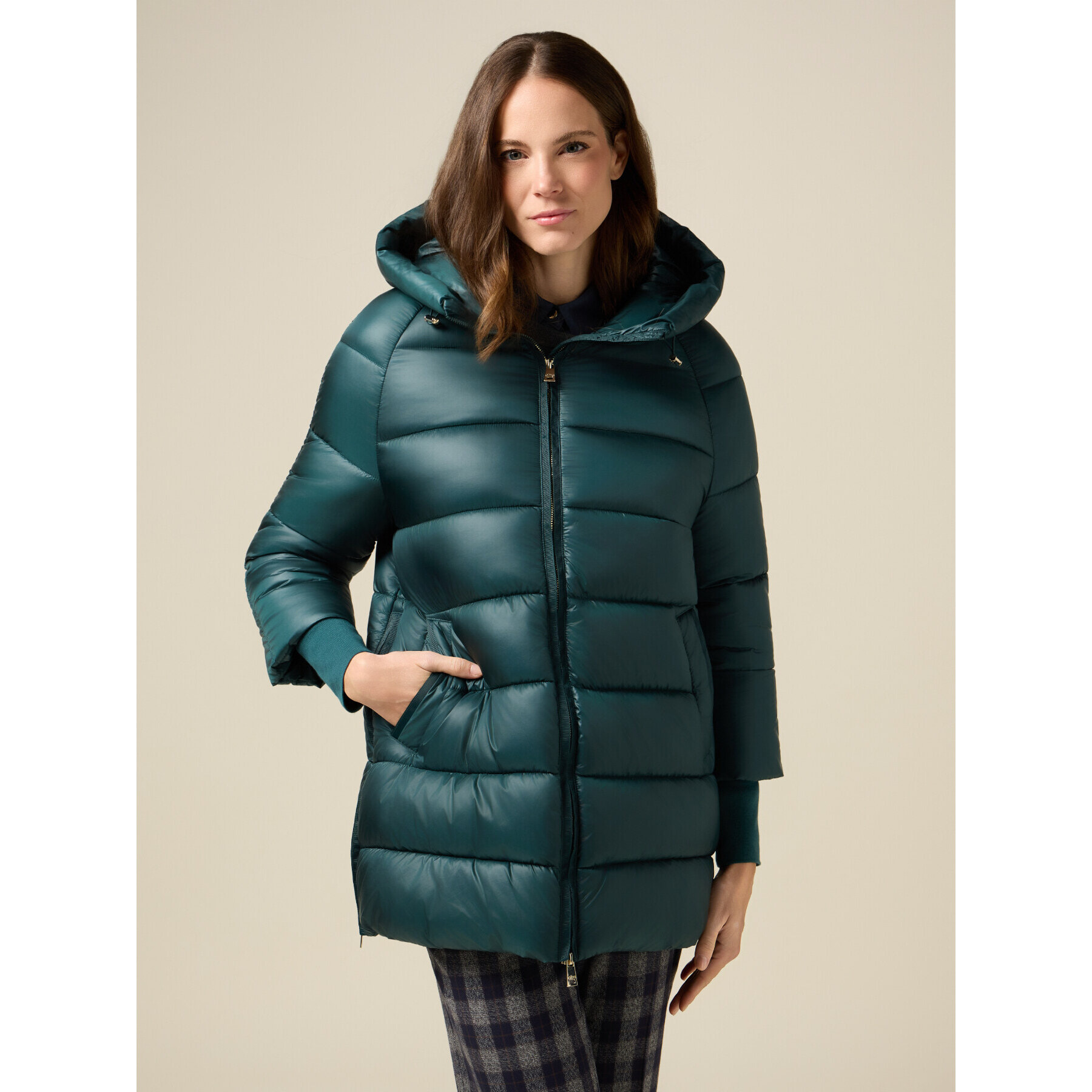 Oltre - Plumífero midi con capucha - Verde