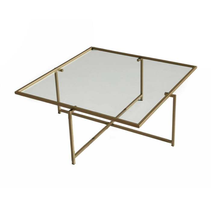 Tavolino da salotto Dhjulman, Tavolo basso da caffè, Portariviste per divano, Ripiano da soggiorno, 85x85h35 cm, Oro