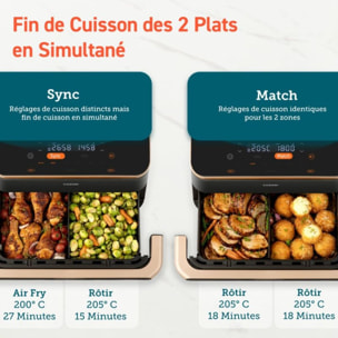 Friteuse sans huile COSORI Twinfry Pro Ceramic KAAPAFCSSEU0204A, 10 L, 4 résistances, panier céramique