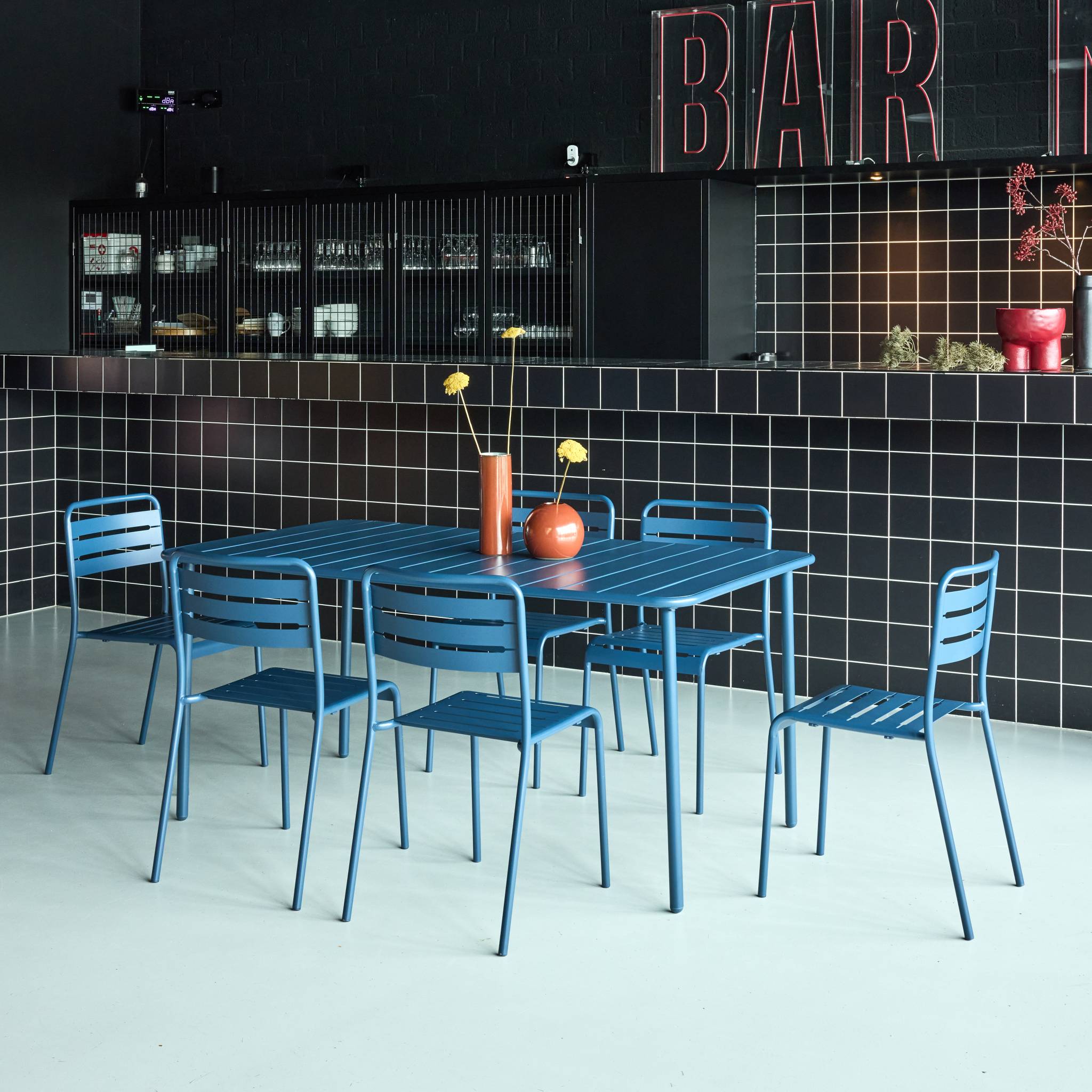 Table de jardin métal + 6 assises AMÉLIA