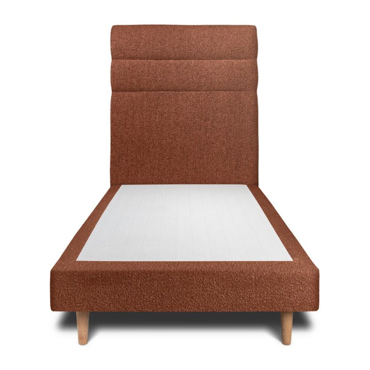 Lit avec tête de lit bandes horizontales bouclette et sommier tapissier Ep14