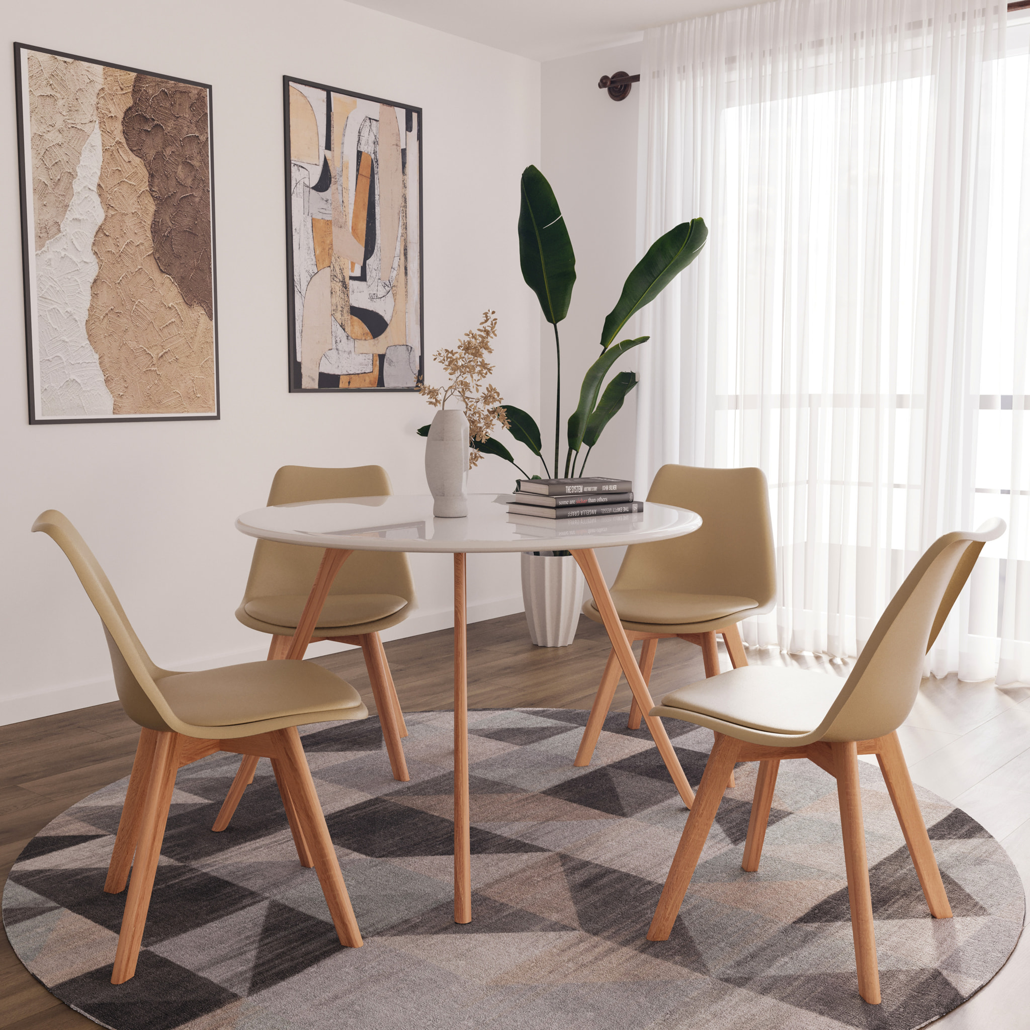 Set Di 4 Sedie Per Sala Da Pranzo Ufficio Con Gambe In Faggio Legno Massello Massiccio Stile Nordico Scandinavo Comoda Seduta Imbottita Ideale Per Sog