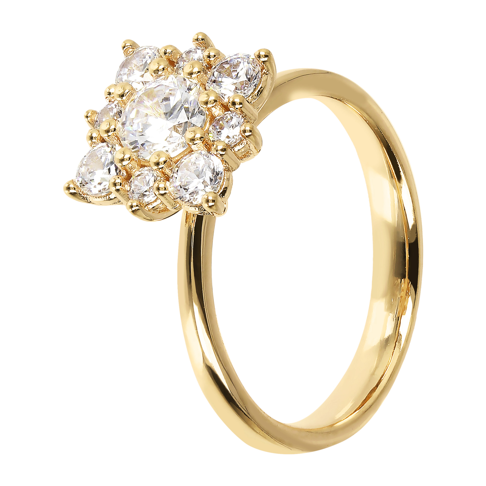 Anello Solitario Golden con Fiore in Cubic Zirconia Placcato Oro Giallo 18kt