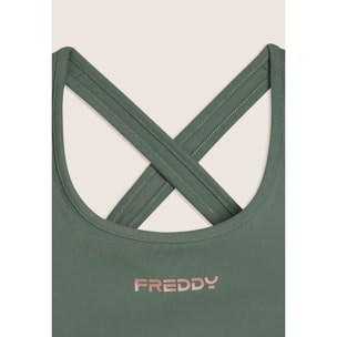 Top medio supporto in jersey tecnico con spalline incrociate