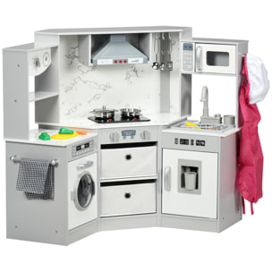 Cuisine pour enfant jeu d'imitation nombreux accessoires rangements évier réfrigérateur hotte lave-linge gris blanc