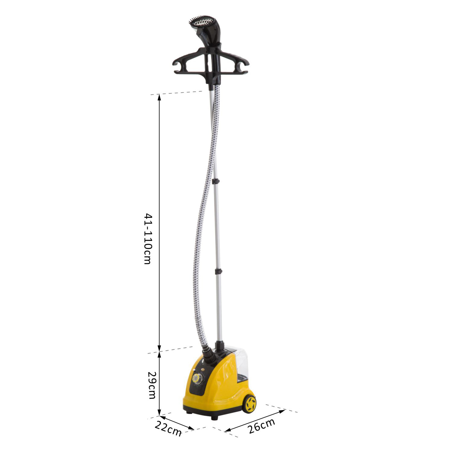 HOMCOM Défroisseur vapeur vertical défroisseur à vêtements 1,4 L 1950 W débit vapeur 30g/min tige telescopique jaune noir