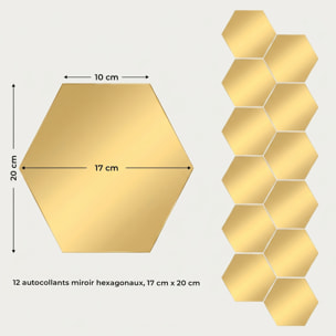 12 stickers miroirs hexagones or - 20x17cm