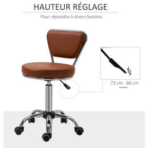 HOMCOM Tabouret de massage Vintage - tabouret de travail pivotant 360° - hauteur assise réglable 49-64 cm - revêtement synthétique marron métal chromé