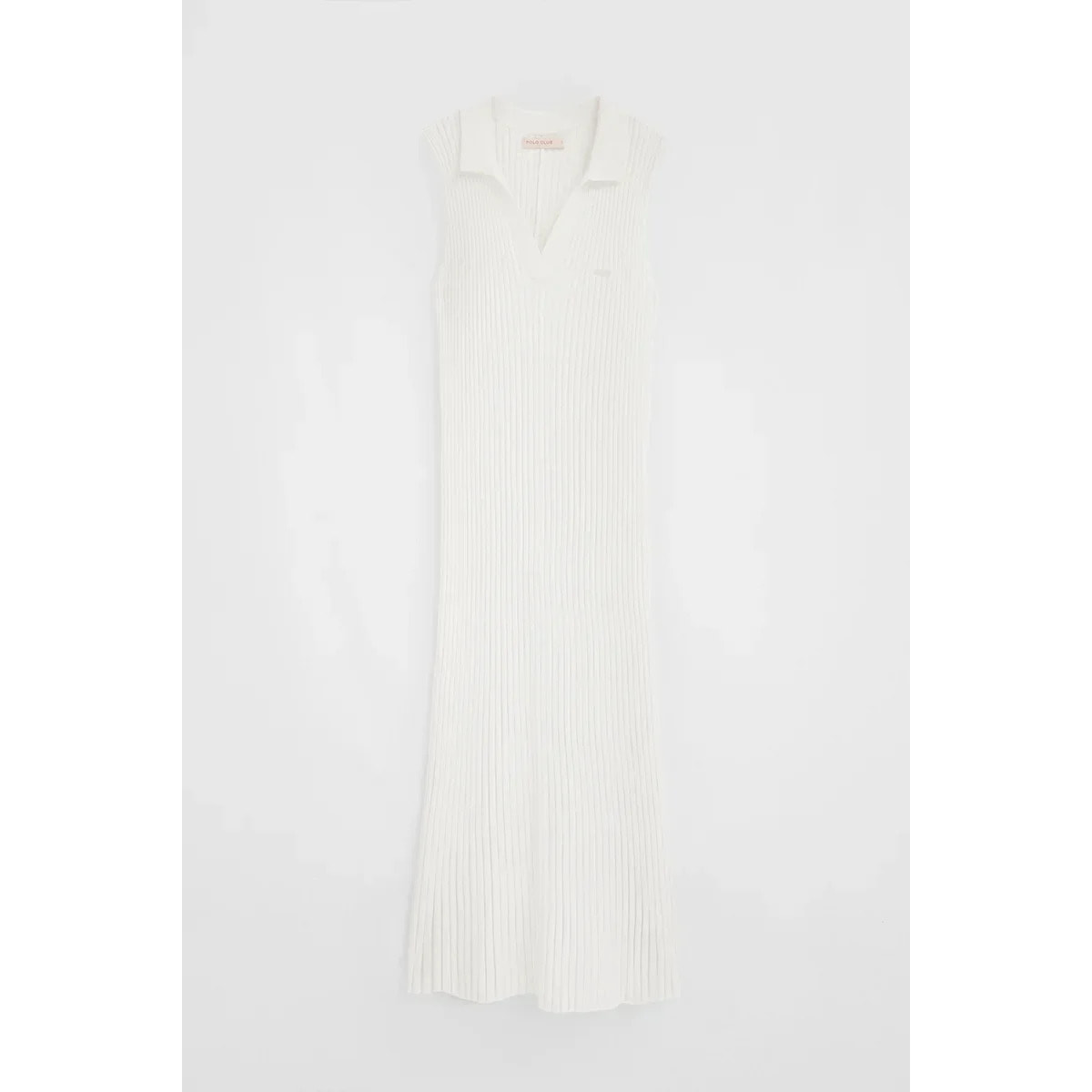 Vestido plisado color crudo sin mangas con logo Polo Club