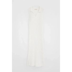 Vestido plisado color crudo sin mangas con logo Polo Club