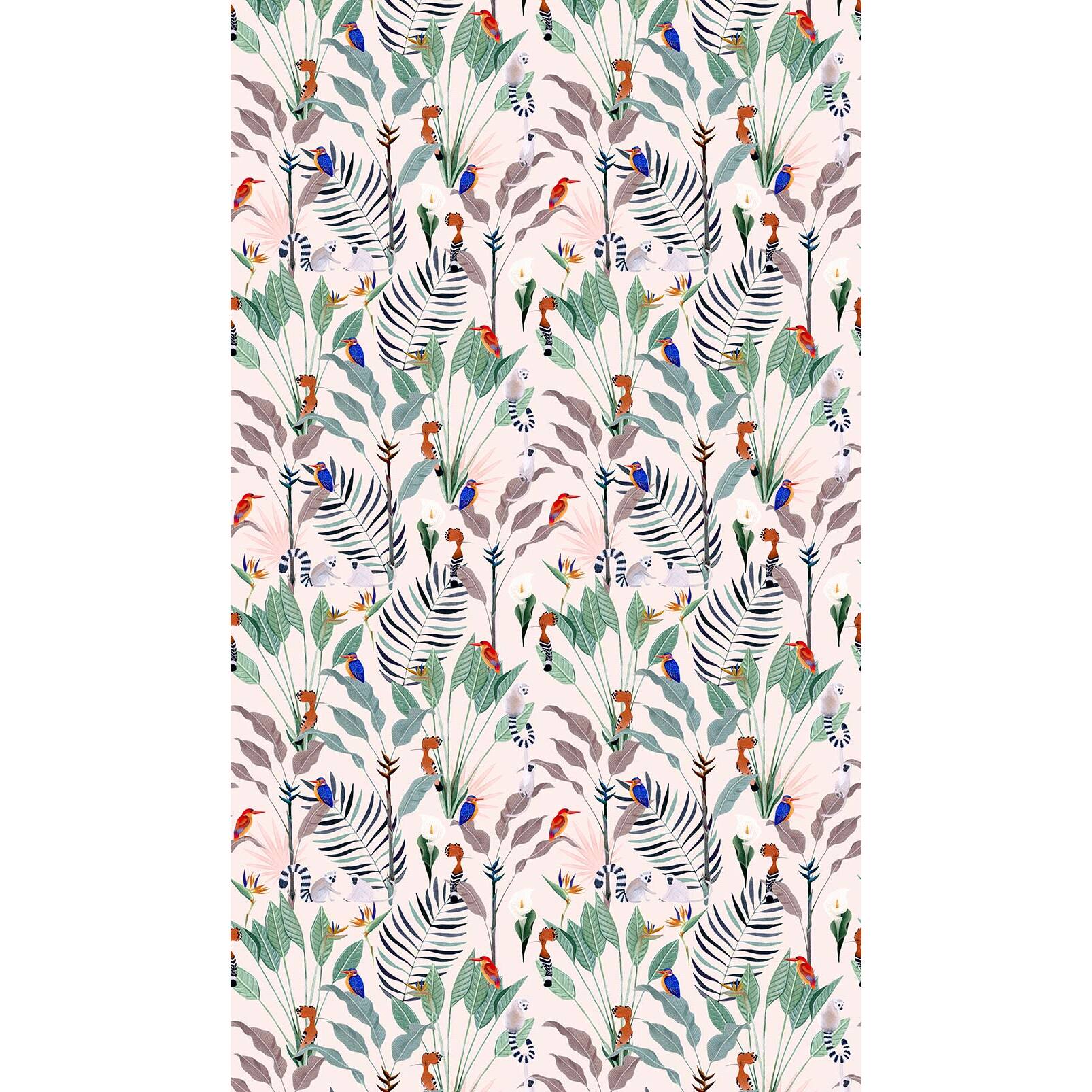 Papier peint oiseaux et lémuriens Intissé