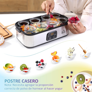 Yogurtera 30W Capacidad 1,44L con 8 Tarros de Cristal de 180 ml Termostato Ajustable Temporizador de 1-48 Horas y Apagado Automático 36x18,8x14 cm Plata