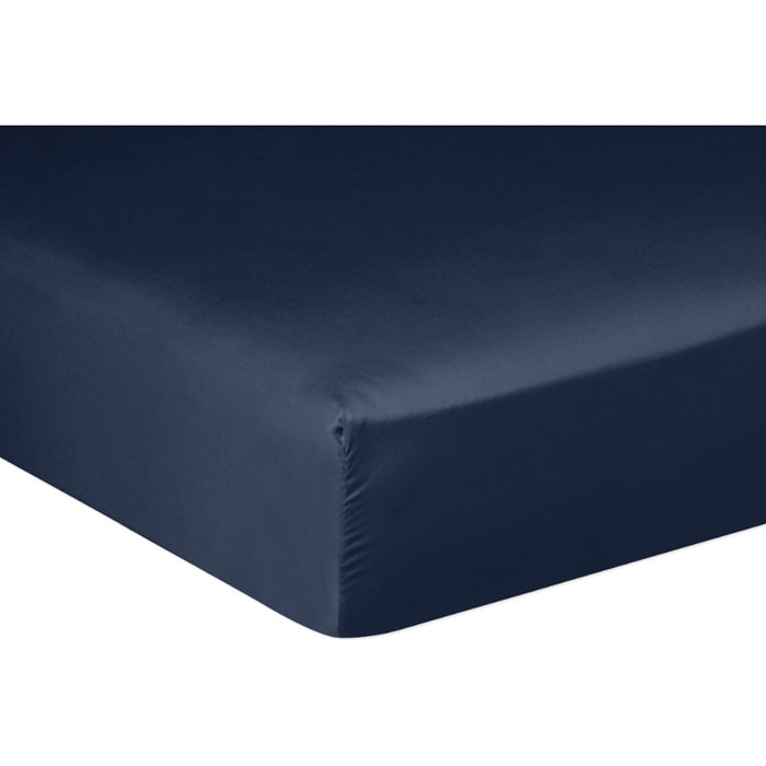 DRAP HOUSSE 1PCS 140X190CM BONNET:30CM 100% SATIN DE COTON 105 FILS BLEU MARINE