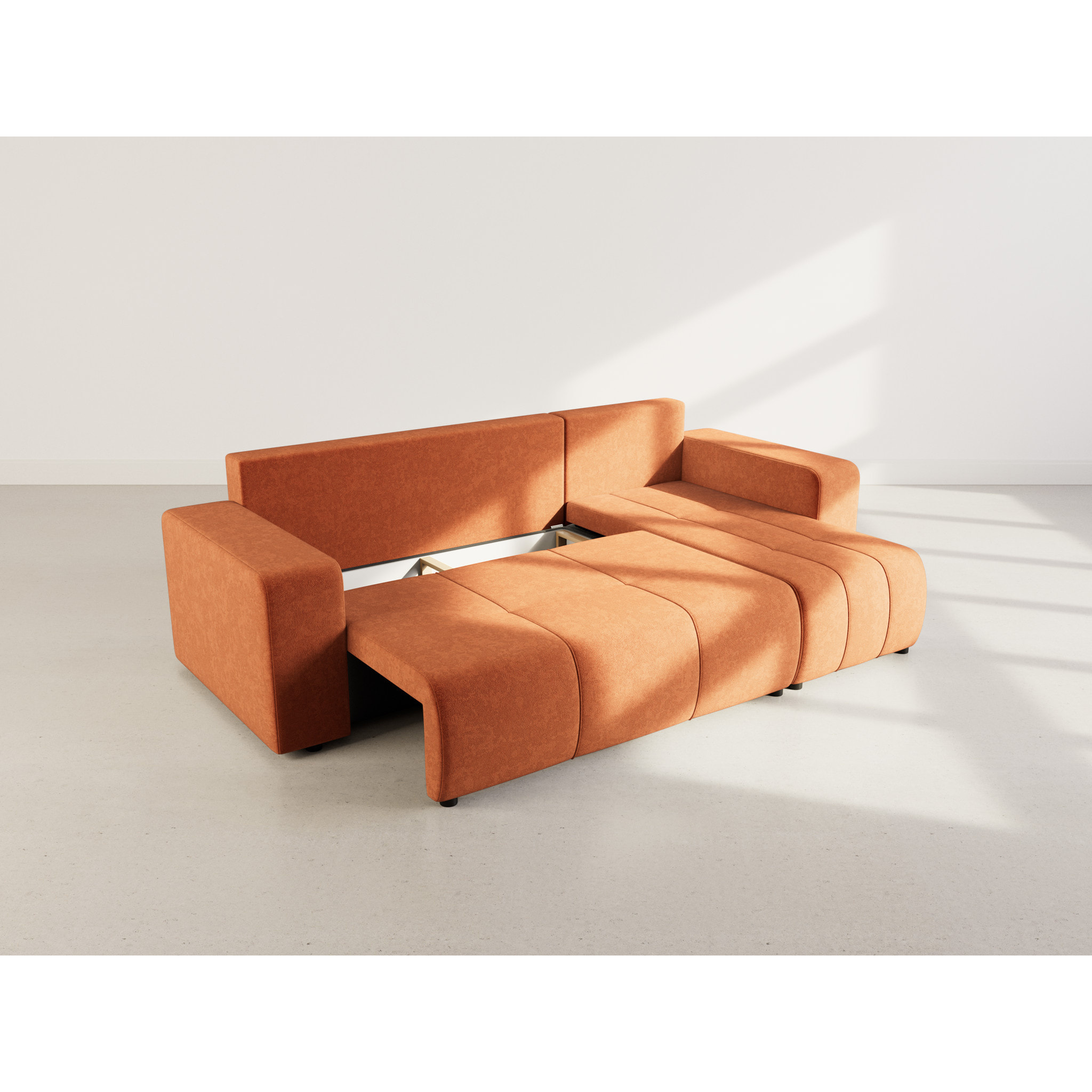 Nicole - canapé d'angle réversible 4 places convertible avec coffre en tissu - Rouille