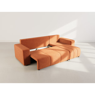Nicole - canapé d'angle réversible 4 places convertible avec coffre en tissu - Rouille