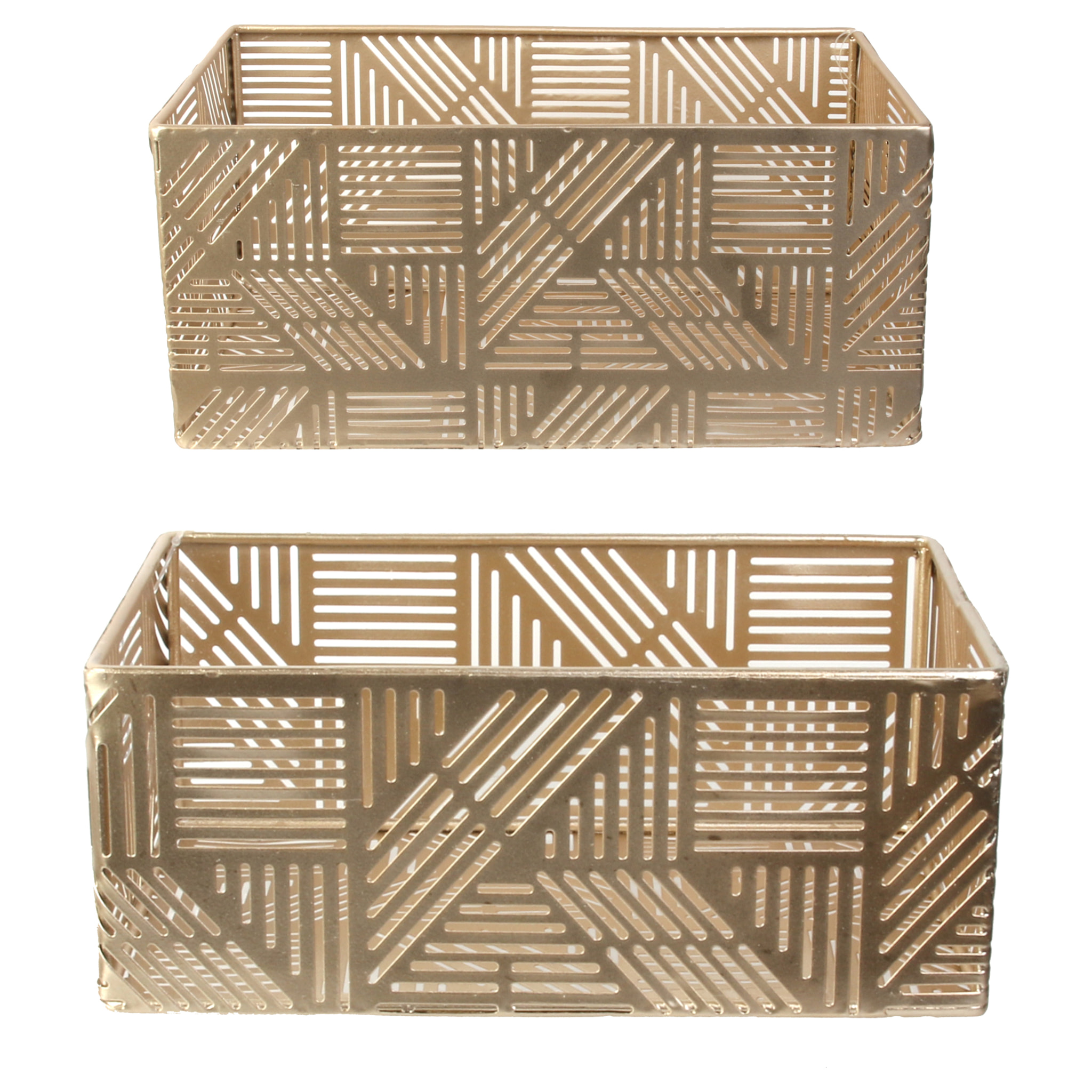 Panier Metal Ajoure Dore Rayure X2