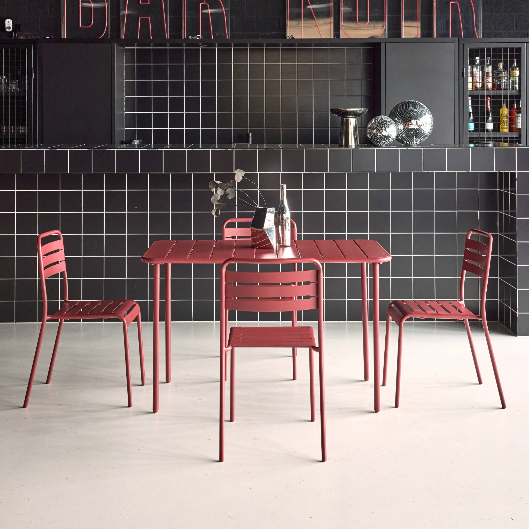 Table de jardin métal + 4 assises AMÉLIA