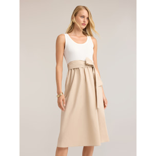 Motivi - Vestido flare en popelín con lazo en la cintura - Beige